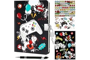 WERNNSAI Kids Diary Set for Boys Game Journal Kit - Kids Luminous Journal with Lock and Keys, Boys Game Diary, Video Game A5 