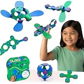 Clixo Itsy Pack, Flexible STEM Magnetic Travel Toys (18 Pc, 4+, Green/Blue) | Compact open ended toys for screen-free play. Airplane activities and kids road trip games. Easy to clean magnetic STEM sets.