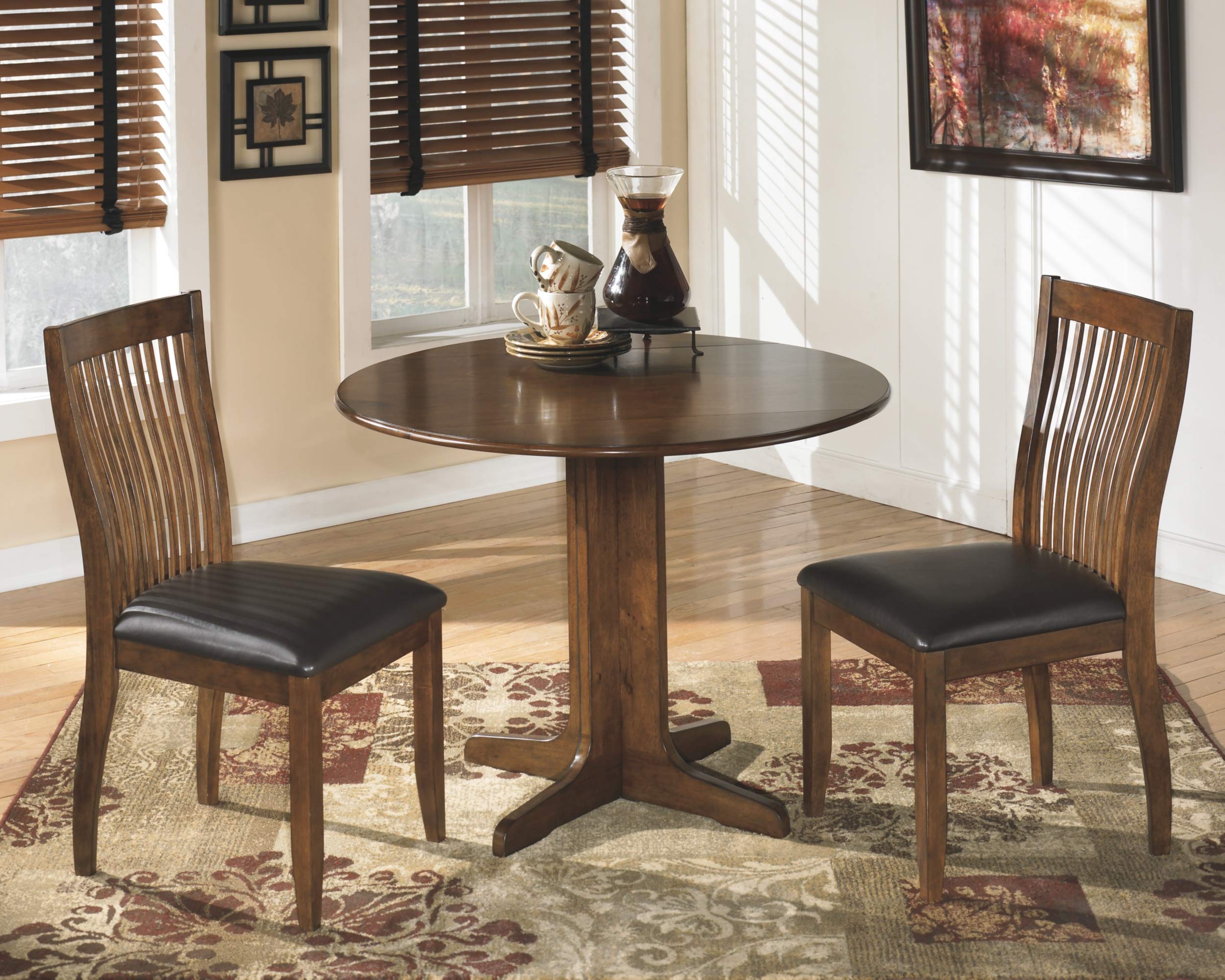 Ashley Furniture Signature Design - Stuman Dining Side Chair - Comb Back - Set of 2 - Brown Base and Black Upolstered Seat