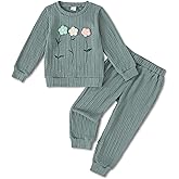 Jecson Toddler Girl Fall Clothes: Soft Outfits Set Embroidered Knit Top & Sweatpants 2Pcs Cute Home Outdoor 2-8Y