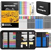 Caliart 176PCS Art Supplies Sketching Kit with 100 Sheets 3-Color Sketch Book, Graphite Colored Charcoal Watercolor & Metallic Pencils, Drawing Set Christmas Gifts for Adults Teens Girls Boys Kids