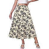 Kingfancy Women's Boho Midi Skirt A-Line Ruffle Elastic High Waist Tiered Flowy Skirts