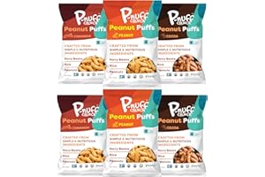 P-NUFF Pnuff Crunch Peanut Butter Puffs - Healthy Snacks, Low Calorie Snacks, Gluten Free Snacks, Vegan, High Protein, Keto, Office Snacks - Variety Pack, 4 Oz Bag (Pack of 6)