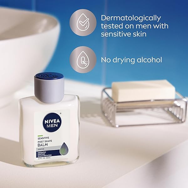 NIVEA MEN REAL MADRID LIMITED EDITION DESIGN SENSITIVE POST SHAVE BALM, WITH VITAMINPRO COMPLEX, ALCOHOL FREE AFTER SHAVE BALM FOR MEN, 3.3 FL OZ BOTTLE