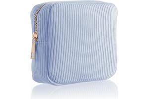 Xinjoduz 1 PCS Sanitary Napkin Storage Bag, Mini Makeup Bag with Zipper Corduroy Period Bags for Teen Girls for School Small Square Cosmetic Pounch Menstrual Pad Bag Tampon Holder for Purse (Blue)
