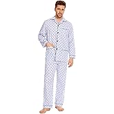 GLOBAL Men 100% Cotton Pajamas Set Button Down Pjs Long Sleeve Pajamas for Men Soft Comfy Sleepwear