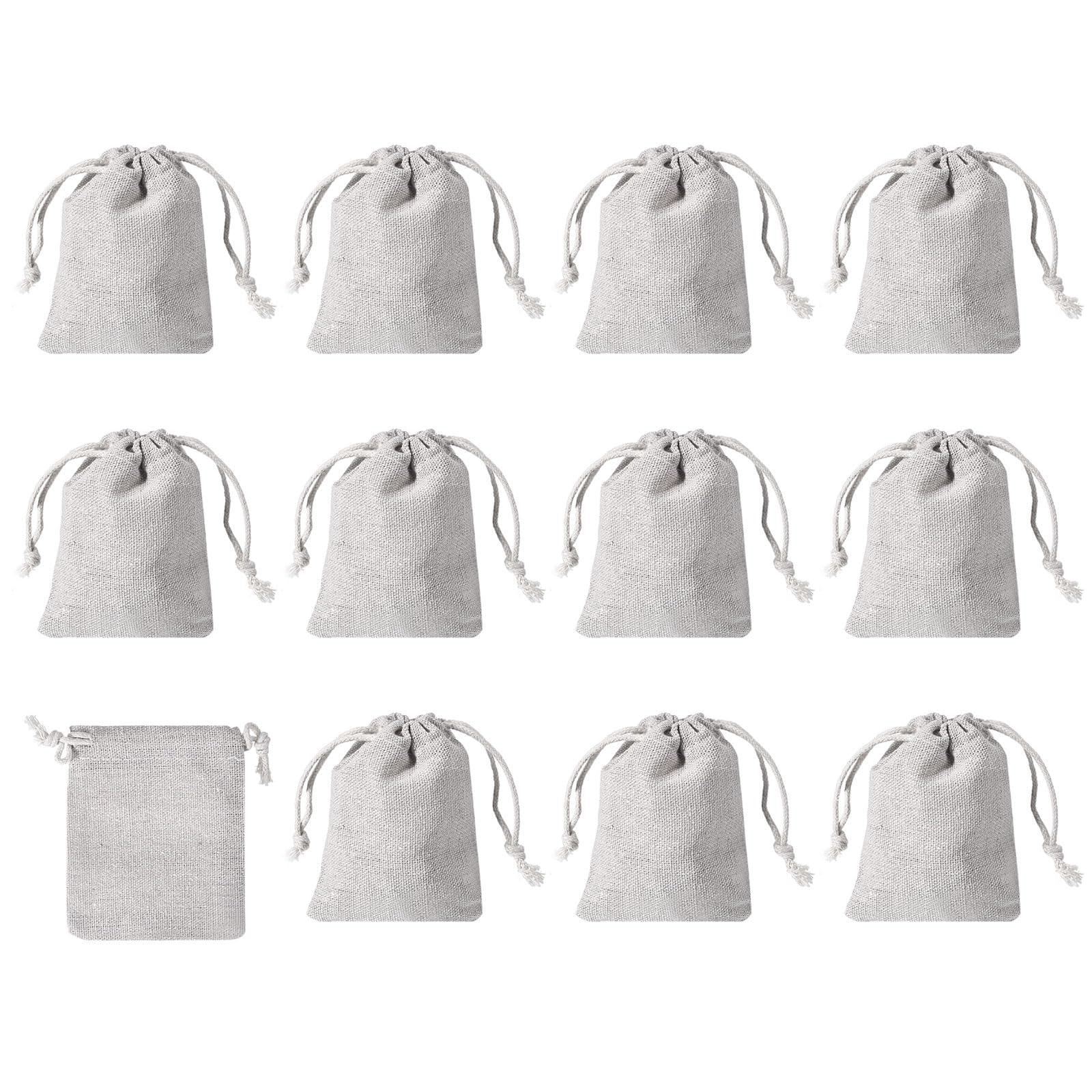 PATIKIL 4"x3" Coin Sacks Bag, 12 Pack Bank Coin Deposit Change Transit Bags Canvas Money Bag with Drawstring Gift Bag Style 1, Beige