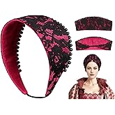 PROCOS Anne Pearl Headband Velvet Tudor French Hood Headpiece Elizabethan Headwear Queen Parr Renaissance Hair Accessory (A-Red)
