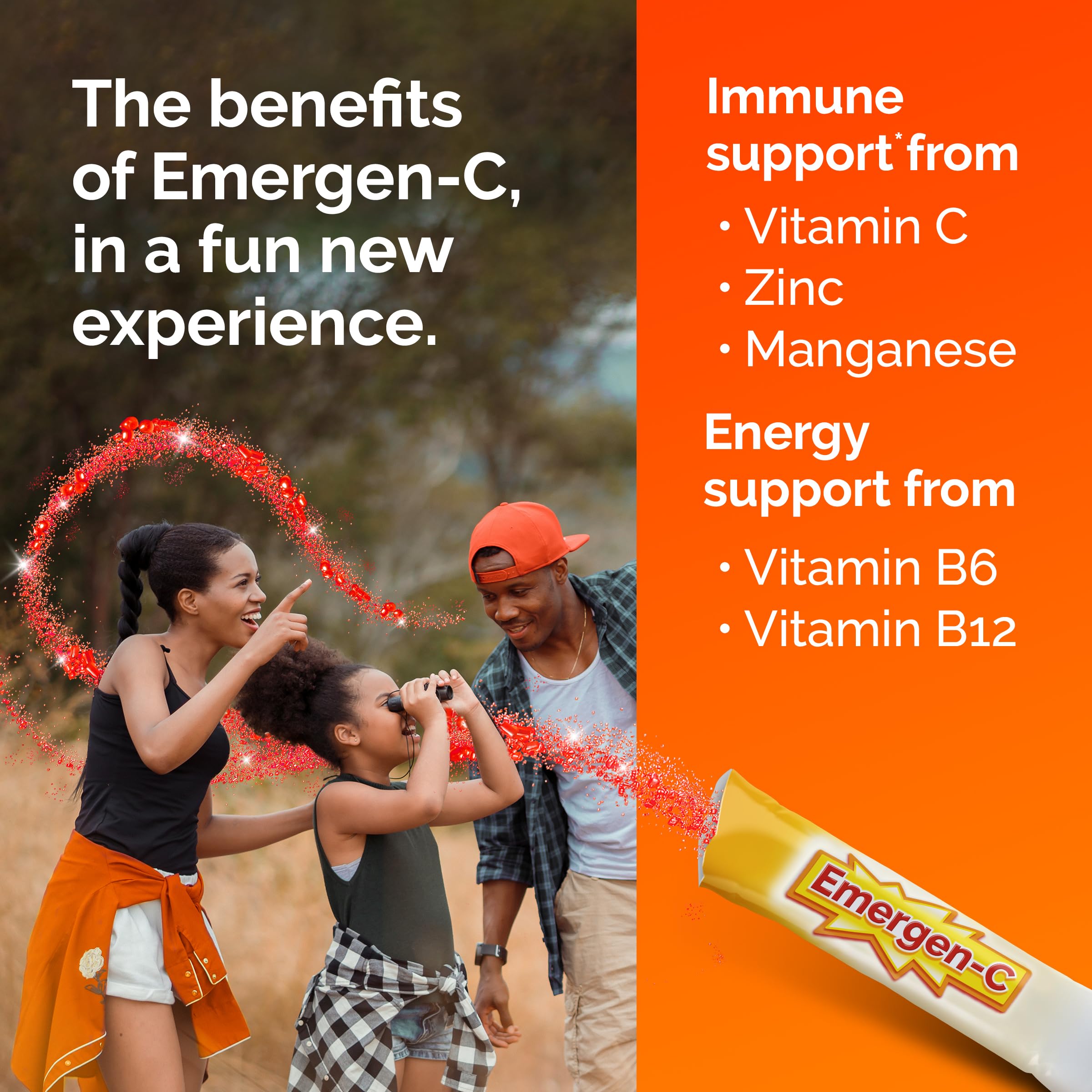 Emergen-C Kidz Crystals, On-the-Go Emergen-C Immune Support Supplement with Vitamin C, B Vitamins, Zinc and Manganese, Sparkly Strawberry, Stocking Stuffer - 56 Stick Packs