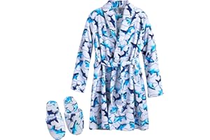 Too Cool 2 Sleep Boys' Bathrobe - 2 Piece Super Soft Fuzzy Plush Fleece Hooded Robe and Slippers - Sleep Robe for Boys (7-16)
