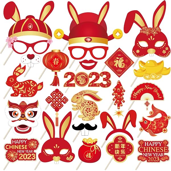 Amazon.com: LJCL 25pcs Chinese New Year Photo Booth Props Kit, Happy Chinese  New Year-2023 Year Photo Booth Props for Lunar New Year Spring Festival  Theme Party Backdrop Decorations : Home & Kitchen