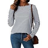 LilyCoco Womens Striped Long Sleeve Shirt Crew Neck Tops Breton Loose Fit Tshirt