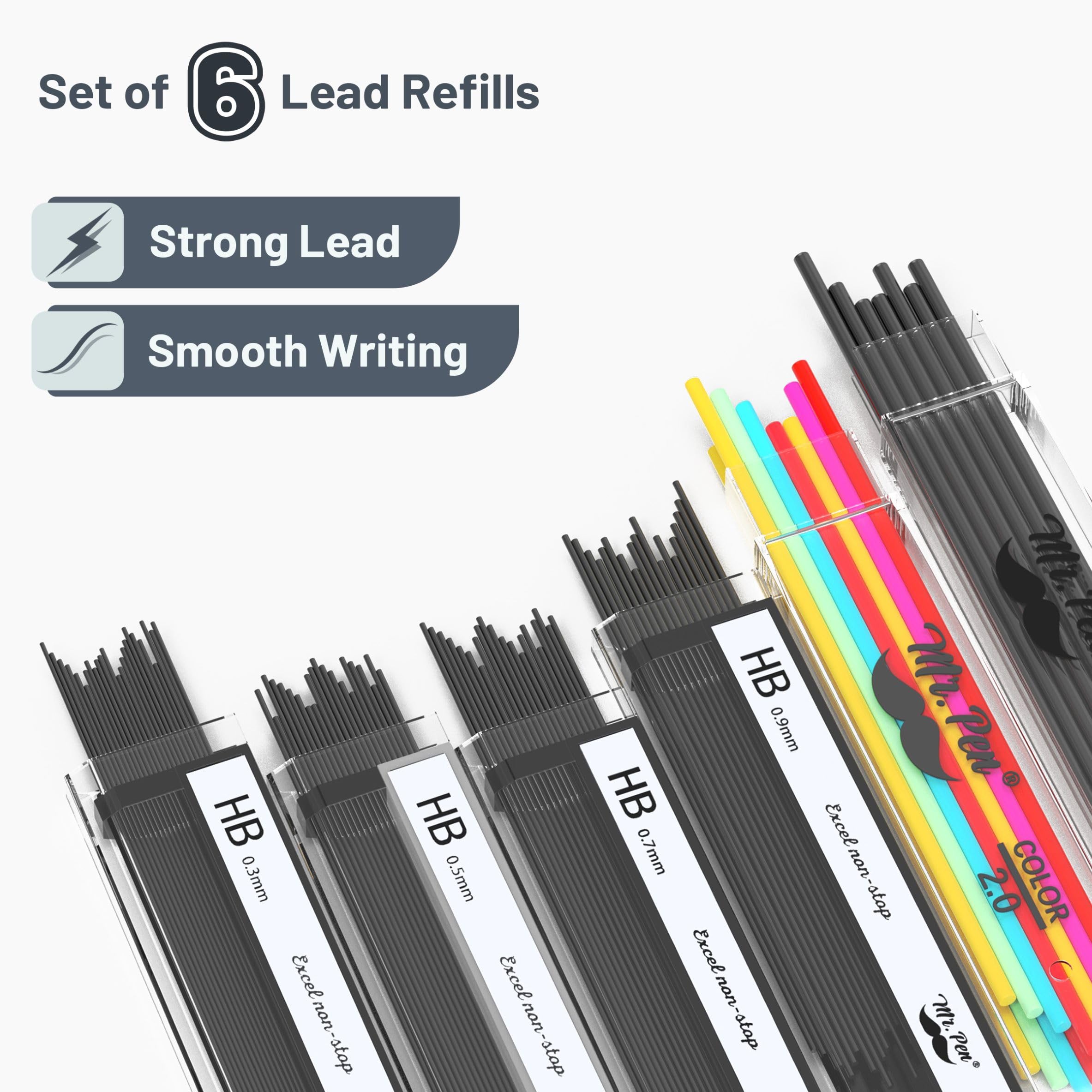 Mr. Pen Metal Mechanical Pencil Set with Leads and Eraser Refills, 5 Sizes - 0.3, 0.5, 0.7, 0.9 and 2 Millimeters, Sketching/ Drafting Pencil