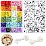 DICOBD 10800pcs 3mm 8/0 Glass Seed Beads Craft Beads Kit and 1200pcs Letter Alphabet Beads for Friendship Bracelets Jewelry M
