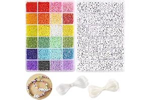 DICOBD 12000pcs 3mm Glass Seed Beads for Bracelets Making Kit with Letter Alphabet Beads, Friendship Bracelet Kits 8/0 Craft Bead for Jewelry Making Necklaces and Key Chains with 2 Rolls of Cord