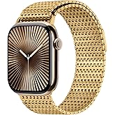 Anlinser Bands Compatible with Apple Watch Band 46mm 45mm 44mm 42mm for Women Men, Magnetic Metal Bands Stainless Steel Loop Strap Designed for iWatch Series 11 10 9 8 7 6-1 SE, Gold