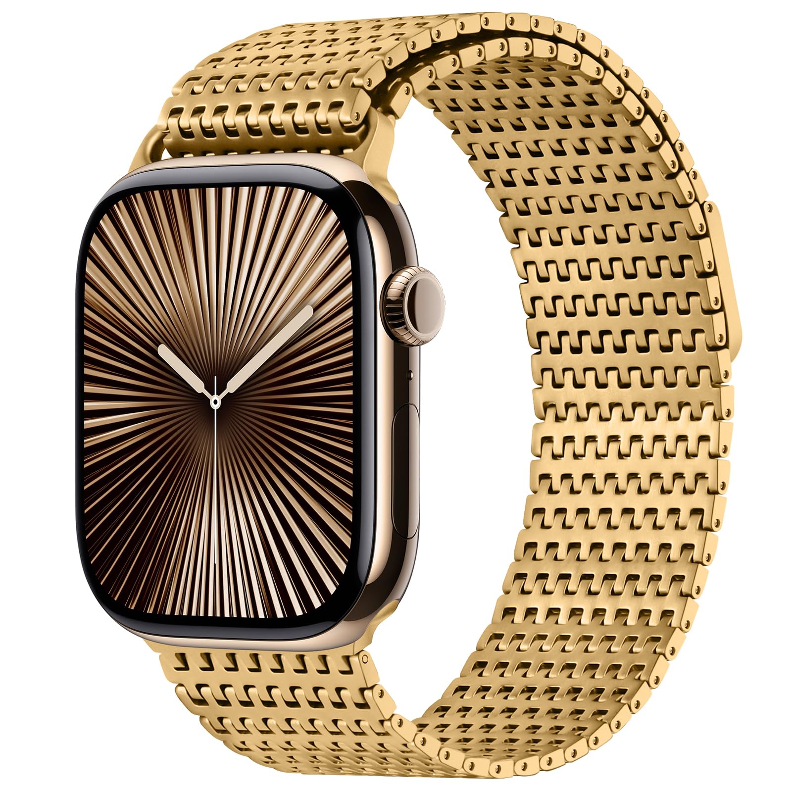 Photo 1 of Anlinser Bands Compatible with Apple Watch Band 46mm 45mm 44mm 42mm for Women Men, Magnetic Metal Bands Stainless Steel Loop Strap with Case Designed for iWatch Series 10 9 8 7 6 5 4 3 SE, Gold