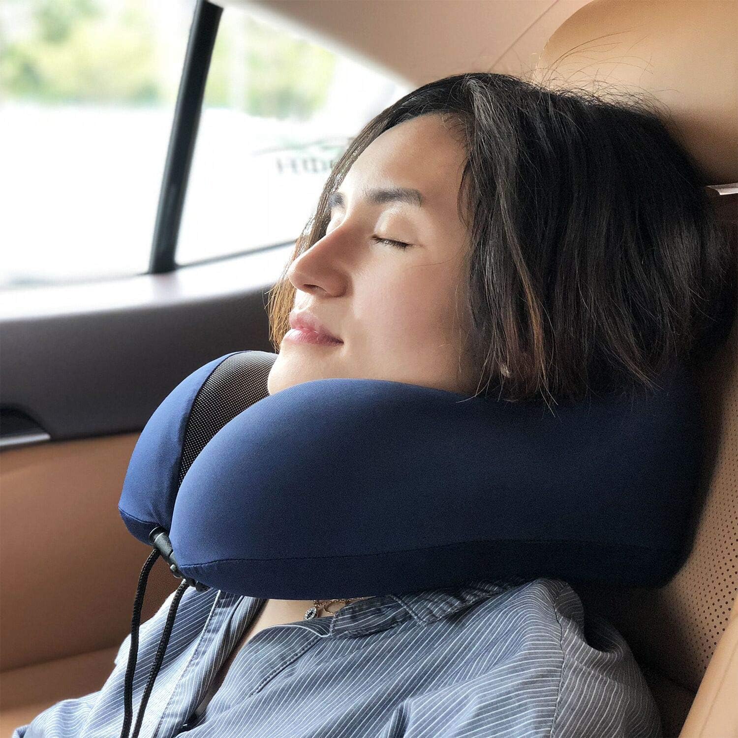 MLVOC Travel Pillow 100% Pure Memory Foam Neck Pillow, Comfortable & Breathable Cover, Machine Washable, Airplane Travel Kit with 3D Contoured Eye Masks, Earplugs, and Luxury Bag, Standard (Blue): Home & Kitchen