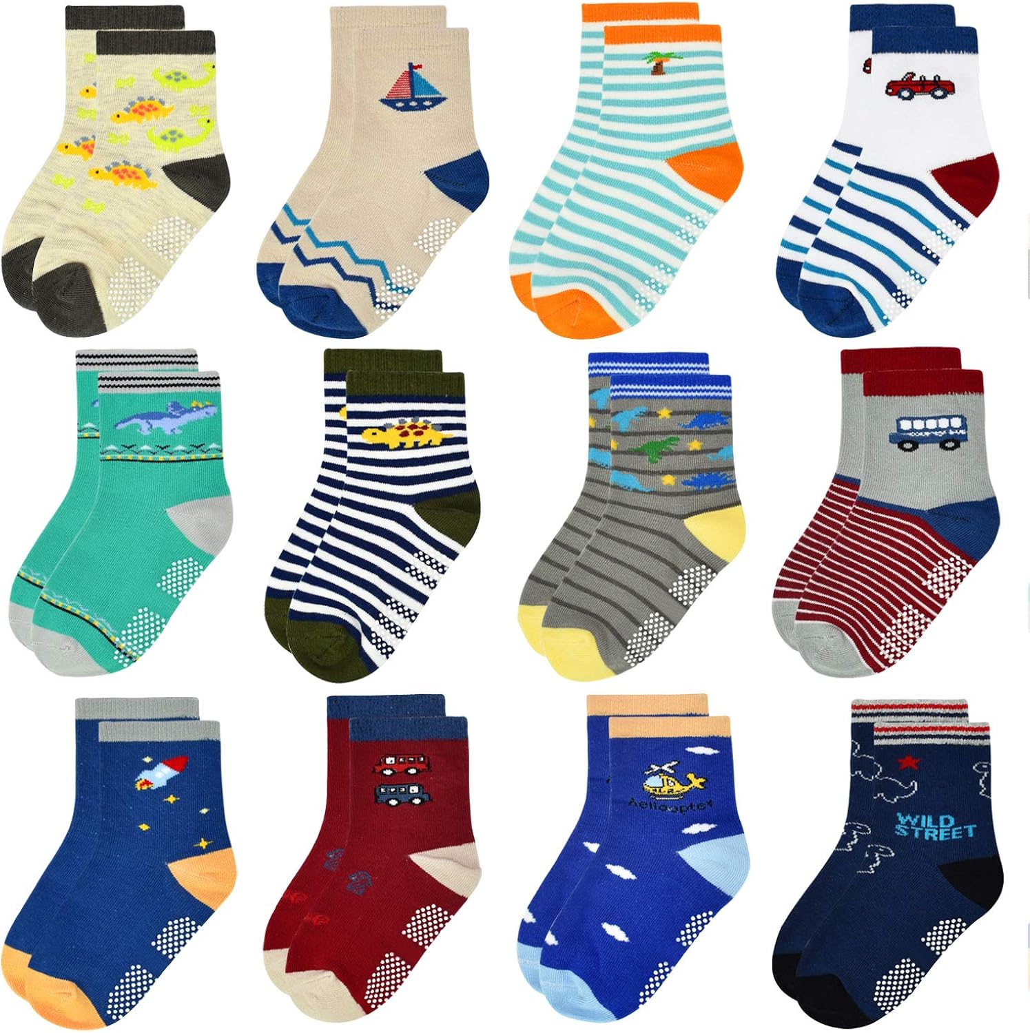 ELUTONG Toddler Baby Grip Socks-Cute Kid's Non Slip Socks-12 works Of Baby’s Socks Suitable Baby Kids Aged 1-3 Years