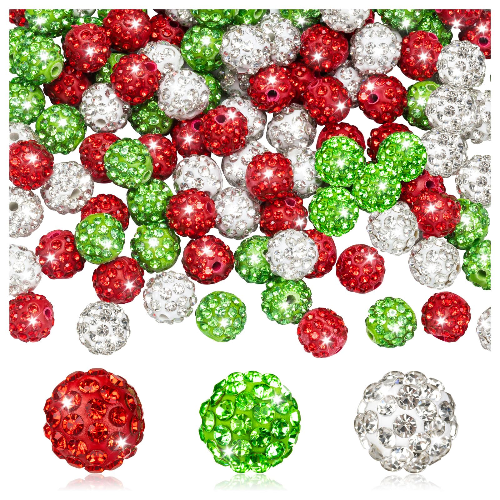 Photo 1 of 150 Pcs Rhinestone Beads for Crafting, Christmas Shiny Round Beads for Bracelets, Sparkly Disco Bead Diamond Baseball Bead for Jewelry Making Necklace Bracelet Charms DIY Decoration for Festival
