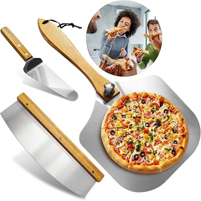 IconicCreations 12x14" Pizza Peel Set with Cutter & Server Aluminum