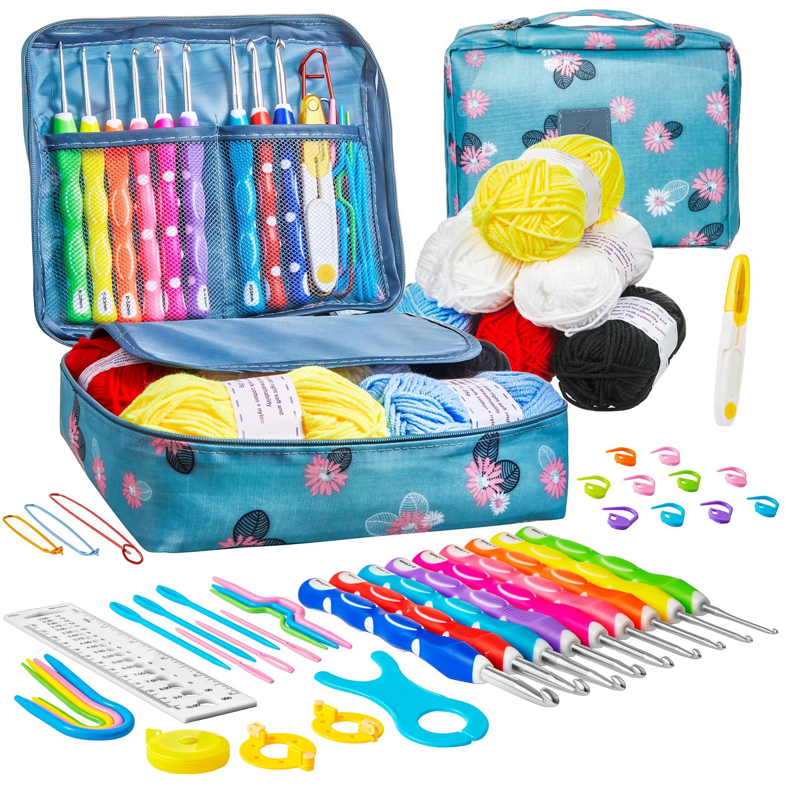 Anpro Crochet Kit,49 PCS Crochet Kits for Beginners Adults,Crochet & Knitting Accessories Kit Includes Ergonomic Metal Crochet Hooks