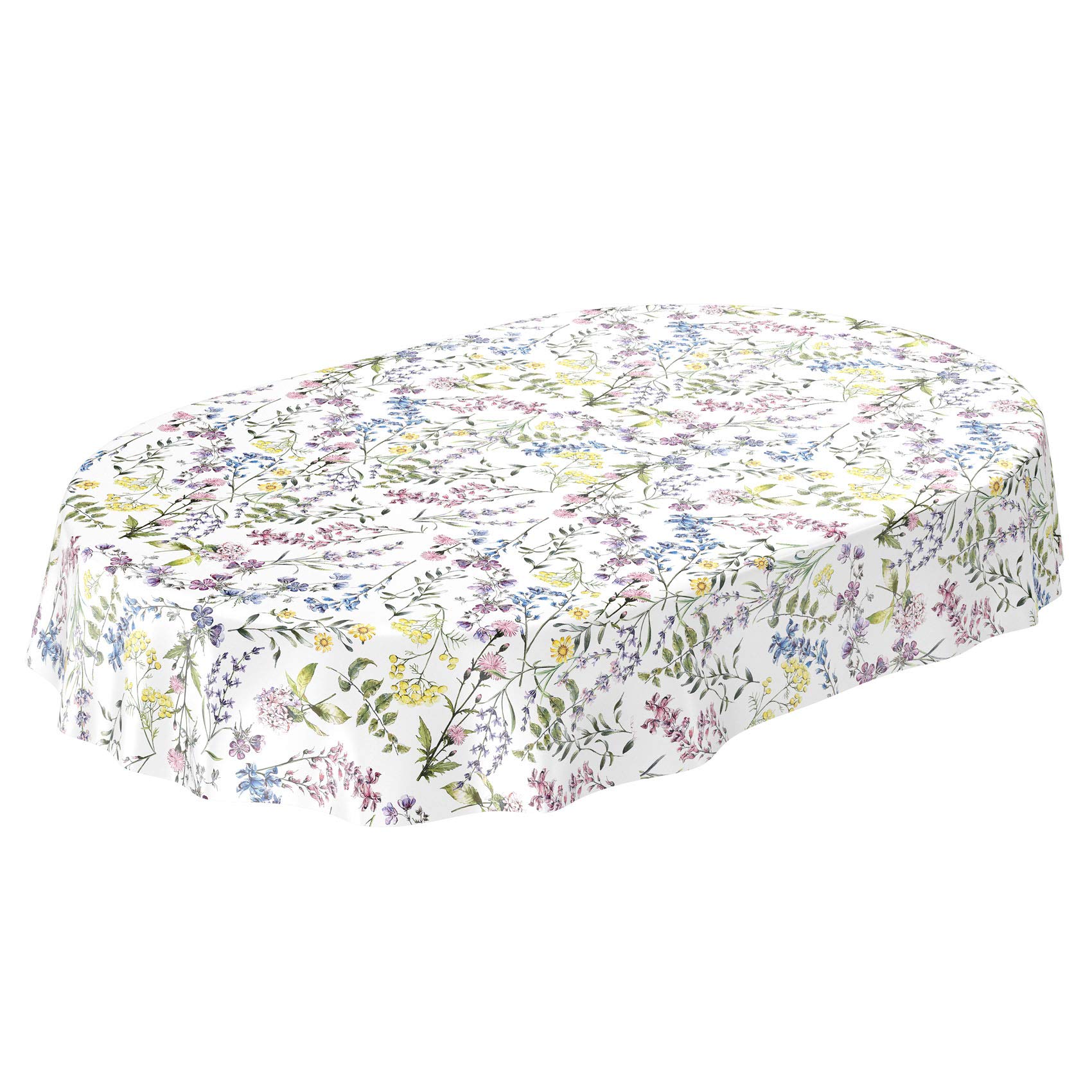 ANRO Oilcloth Tablecloth Washable Oilcloth Tablecloth Flower Motif White Oval 180 x 140 cm