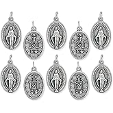 Caritas et Fides Pack of 10 - Latin Miraculous Medals - 1" Silver Oxidized Finish Immaculate Mary Medal, Catholic Pendant for Necklace or Rosary, Made in Italy