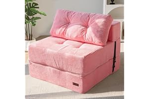 MAXYOYO Folding Sofa Bed, Convertible Sofa Bed with High-Density Support Foam, Portable 4 in 1 Fold Out Chair to Floor Lounger, Versatile Floor Couch for Living Room Bedroom, Pink