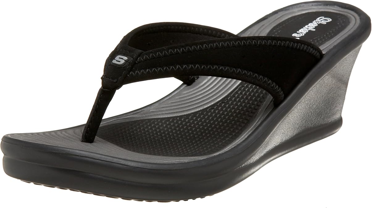 Amazon.com | Skechers Cali Women's Rumblers Cakewalk Thong Sandal, Black, 5 M US | Flip-Flops