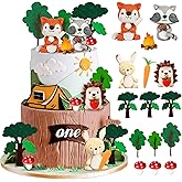 Woodland Animals Cake Topper with Fox Raccoon Hedgehog Rabbit Mushroom for Woodland Themed Birthday