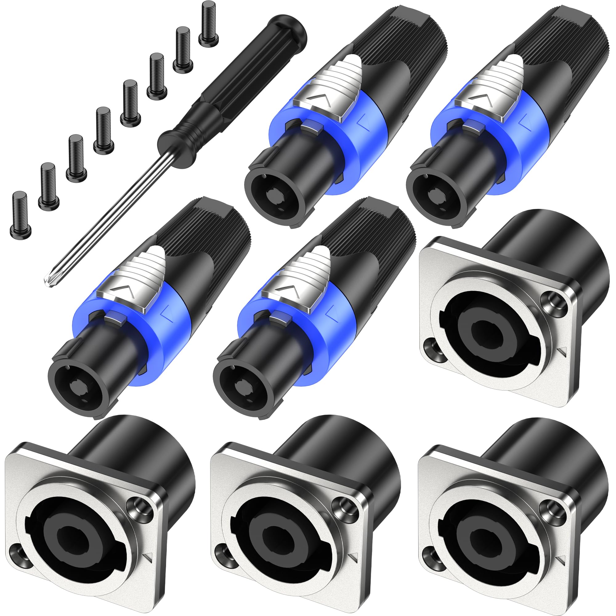 Jumwa 4Sets Speakon Adapter Plug and Socket Metal Panel Twist Lock With Screwdriver Compatible with Neutrik Speakon NL4MP, NL4MPR, NL4FC, NL4FX, NLT4X, NL4 Series, NL2FC, Type5