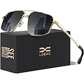 LUENX Aviator Sunglasses for Men Square Polarized Polygon Sun Glasses UV400 Protection