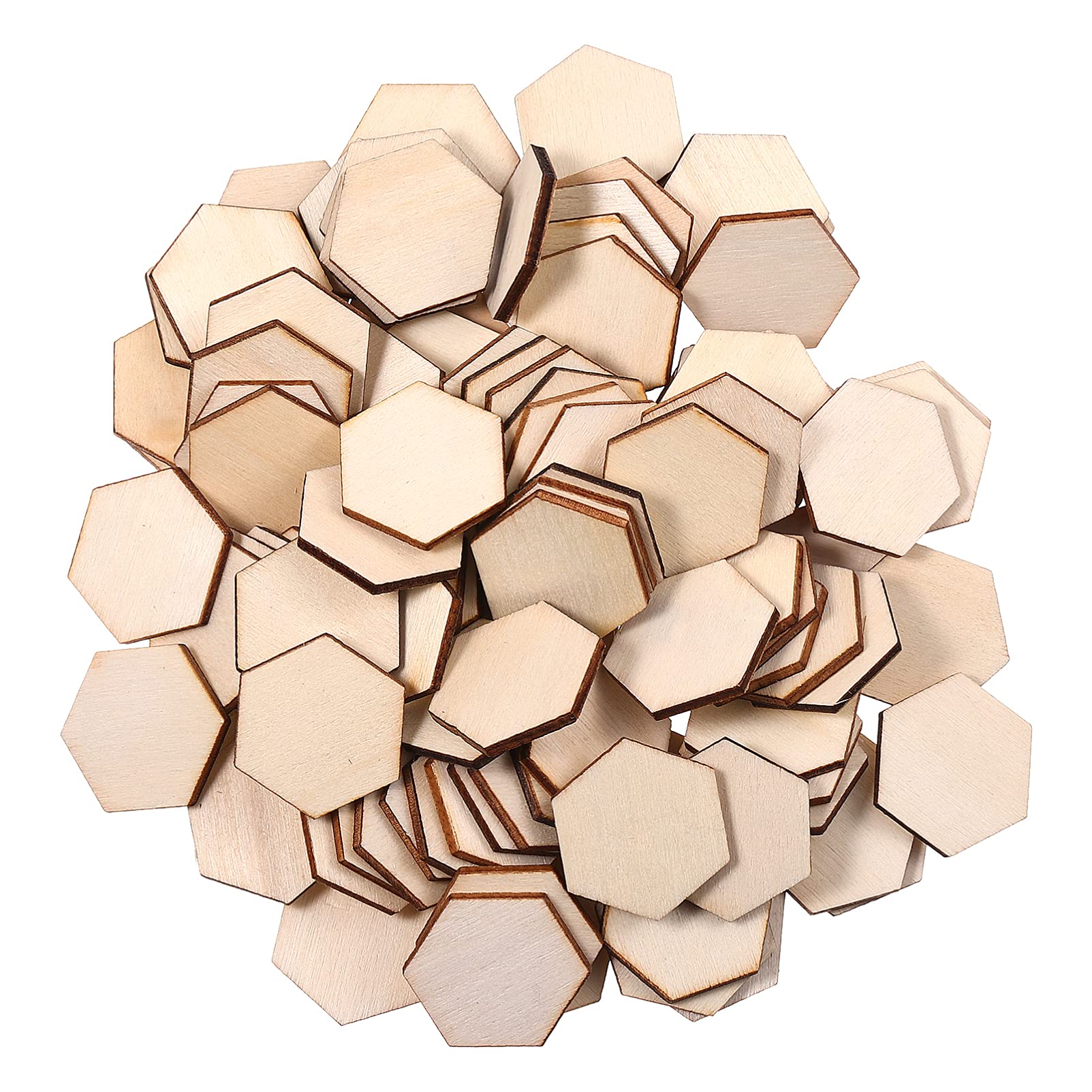 Milisten 100Pcs Unfinished Wood Hexagon Pieces - 25mm Natural Basswood Slices for DIY Crafts - Blank Wooden Cutout Shapes for Home Decoration, Pyrography and Wedding Table Scatter