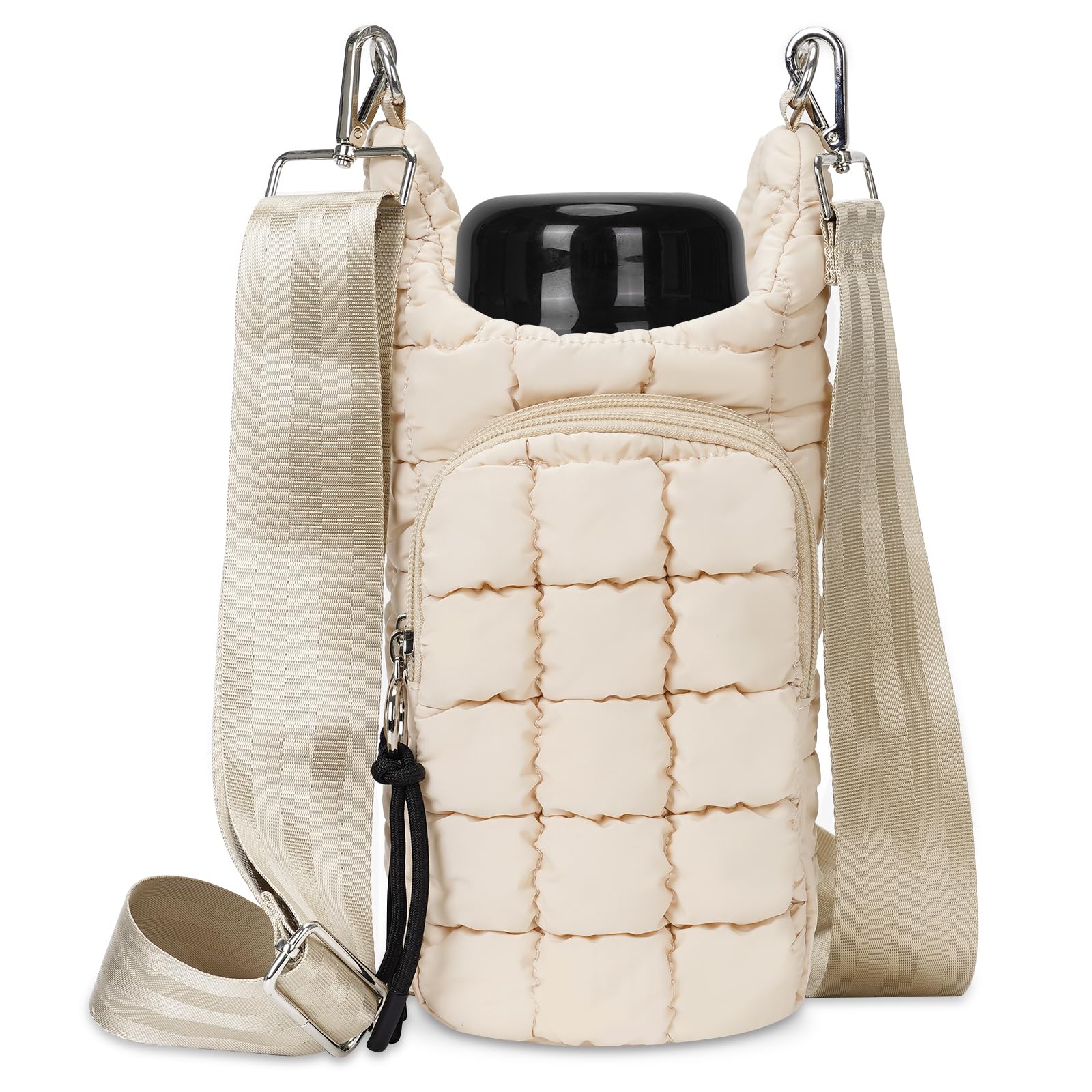 HiTotes Quilted Water Bottle Holder Carrier Puffer Sling Crossbody Purse With Phone Pocket - Bottle Accessories