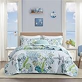 Tritard 3 Piece Coastal Beach Quilt Set King Size Ocean Beach Themed Bedding Set Microfiber Lightweight Bedspread Coverlet with 2 Shams Starfish Coral Seashell Bed Covers for All Season, 106''x96''