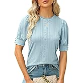 BMJL Womens Dressy Casual Blouses Business Tops Short Sleeve Shirts Work Tops Cute Puff Sleeve Blouses