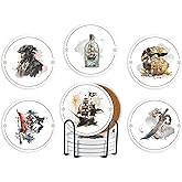 Onebttl Pirate Gifts for Men Women, Gifts for Pirate Lovers - Absorbent Ceramic Coasters with Cork Base, Set of 6 - Housewarming, Moving, Home Decor Gifts
