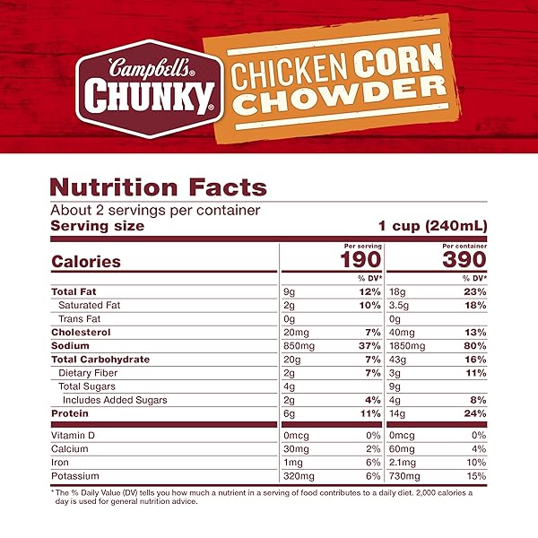 CAMPBELL’S CHUNKY SOUP, CHICKEN CORN CHOWDER SOUP, 18.8 OZ CAN