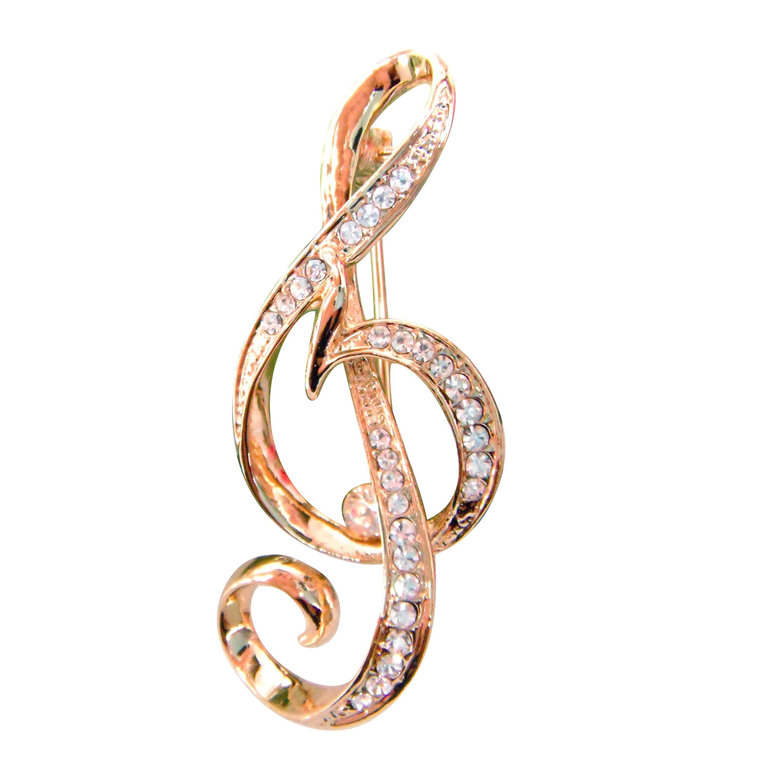 Navachi 18k Gold Plated White Crystal Music Notes Az7519b Brooch Pin