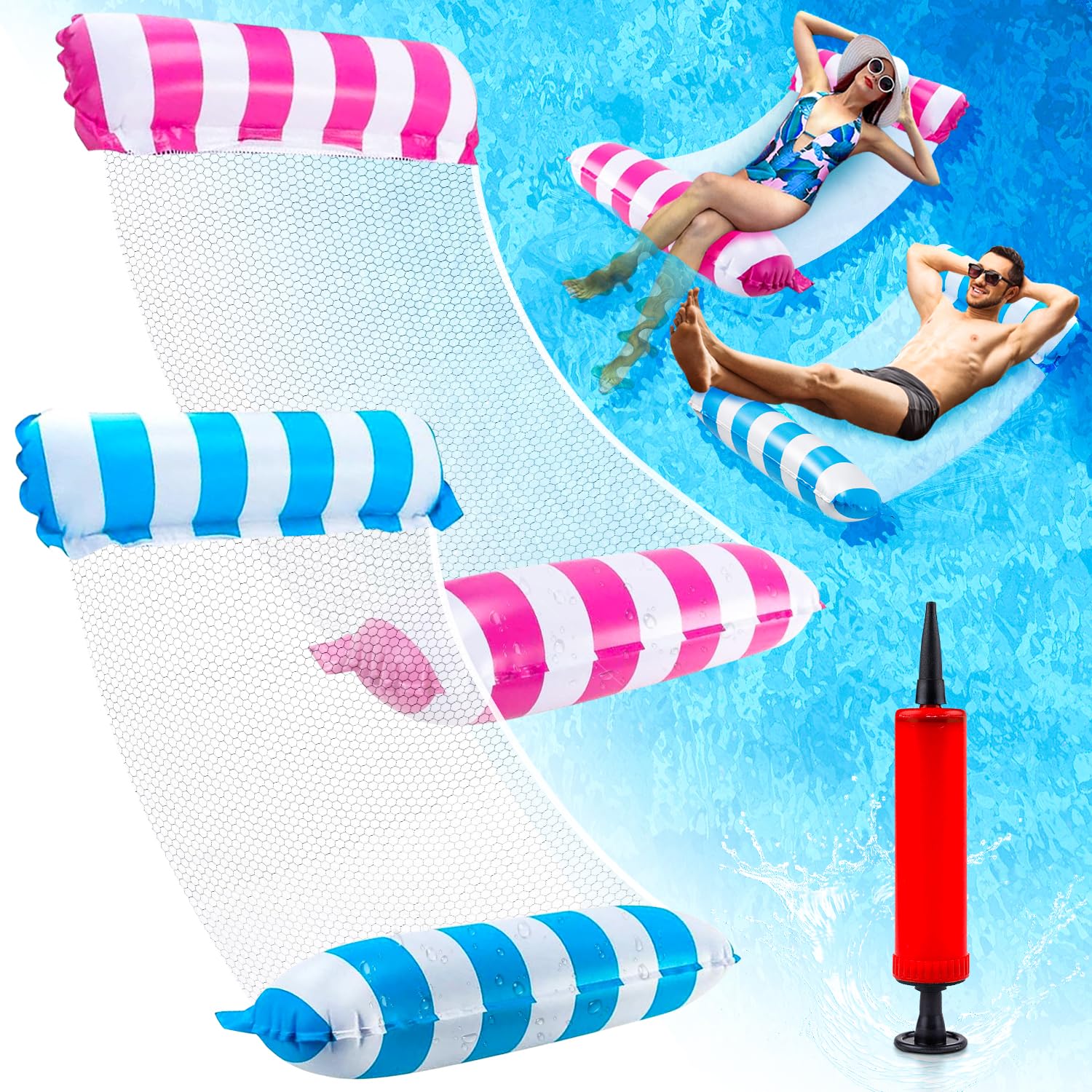 Lunriwis 2 Pack Pool Float pool inflatables,Water Hammock Inflatable Swimming pool inflatables for adults, 4-in-1Multi-Purpose Water Floating Rafts for Pool Lake Beach