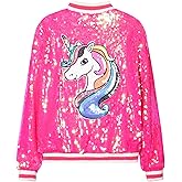 WELAKEN Unicorn Sequin Jacket for Girls Kids Toddler Sparkle Zipper Bomber Jacket with Pockets