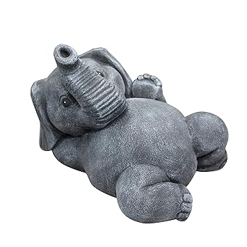 Tiefes Kunsthandwerk Steinfigur Elefant liegend Schiefergrau, Garten Deko Figur Stein Frostsicher
