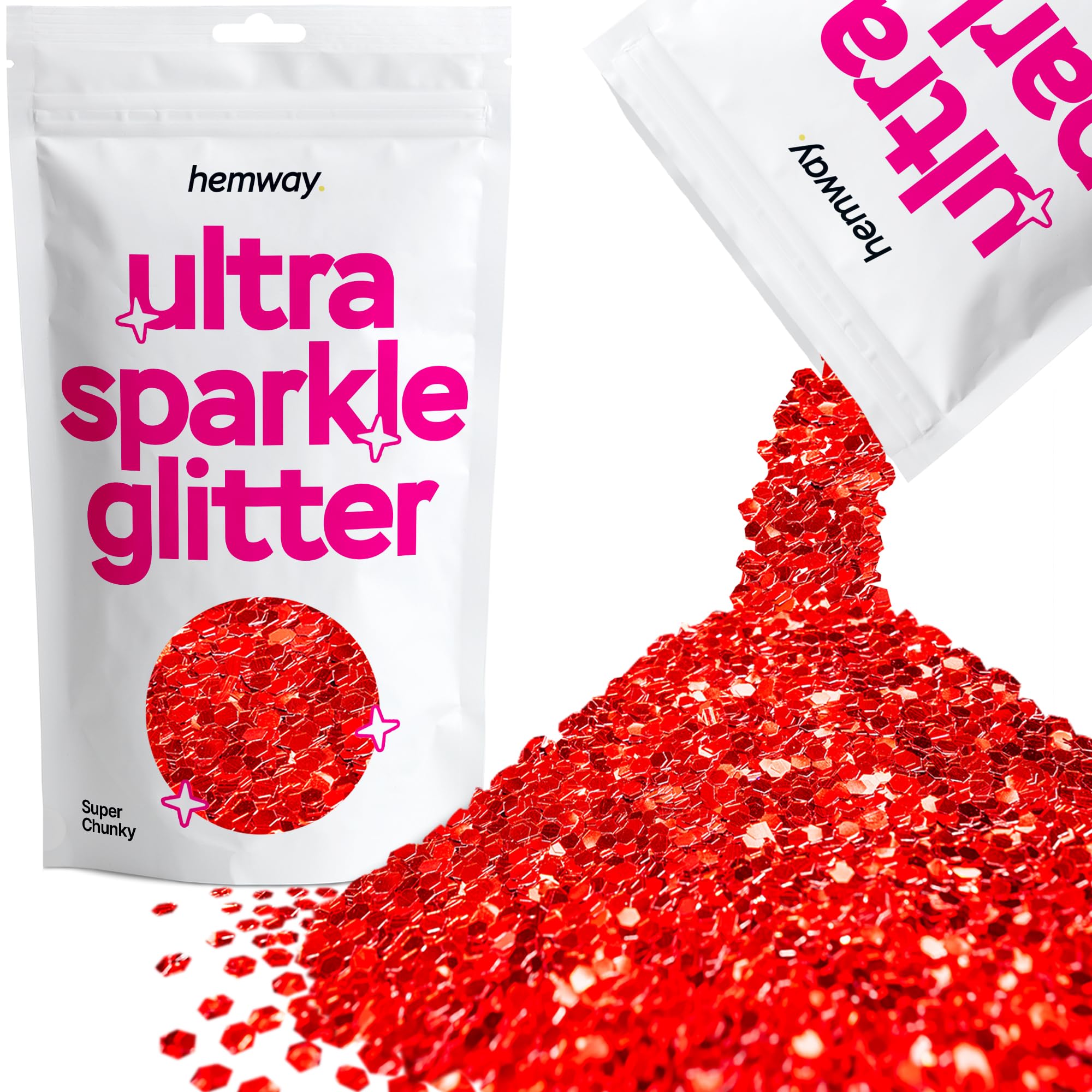 Hemway Ultra Sparkle Glitter Red 100g Super Chunky | Glitter for Arts & Craft, Makeup, Nail Art, Crafting, Card Making, Sparkle Decoration