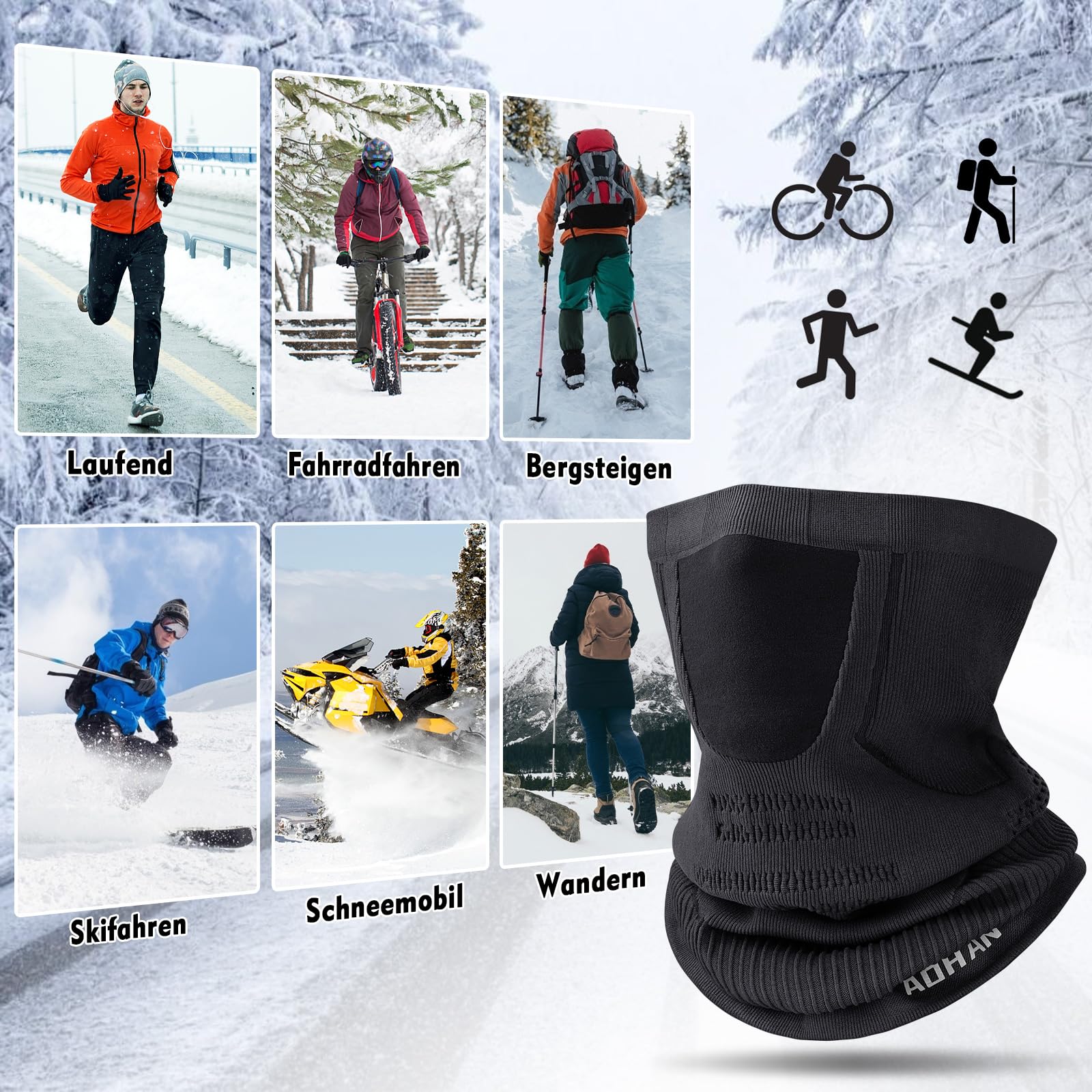 YANIKY Schlauchschal Ski Gesichtsschutz Mundschutz Halstuch Herren Damen, Atmungsaktiv Elastisch Gesichtsmaske Fahrrad Schal Winddicht Motorrad Bandana Nackenwärmer Sport Laufschal 8