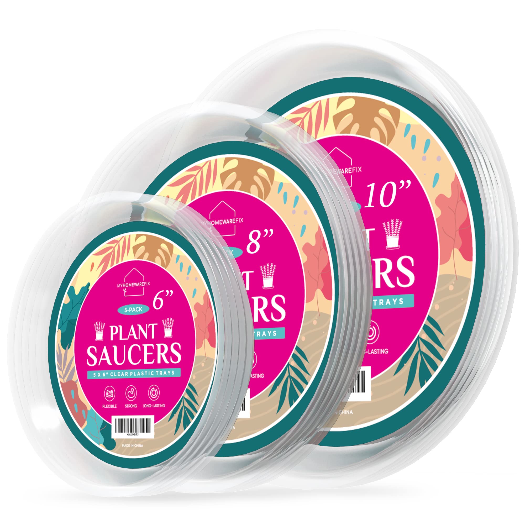 My Homeware Fix 15-Pack Clear Plastic Plant Pot Saucer to Prevent Water Spills – Drip Trays for Indoors and Outdoors – Saucers are 3 Sizes – 6, 8, and 10 inches