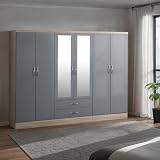 Seconique Nevada 6 Door 2 Drawer Wardrobe Grey Gloss Light Oak 230x52x182.5 view 2