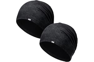 2Pcs Slouchy Beanie Hat for Men Women Lightweight Cotton Skull Cap Thin Sleep Hat Chemo Cap for Running Cycling All Seasons