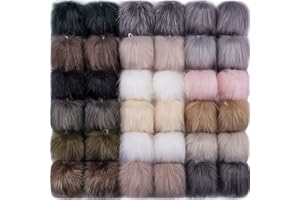 SIQUK 36 Pieces Faux Fur Pom Pom Balls DIY Faux Fox Fur Fluffy Pom Pom with Elastic Loop for Hats Scarves Gloves Bags Accesso