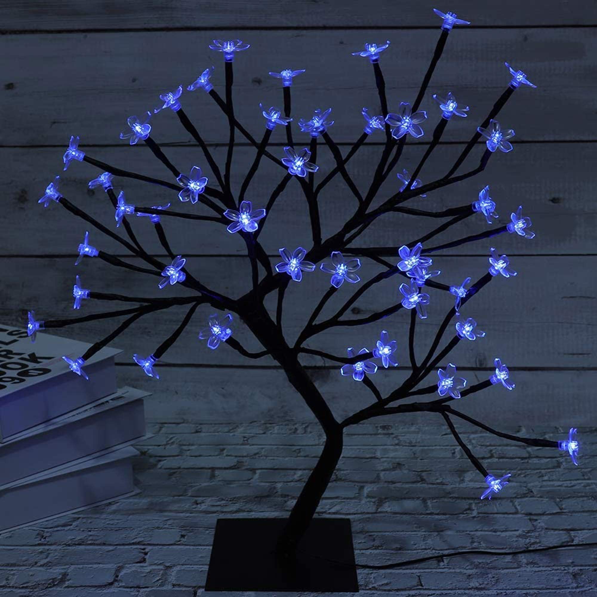 Bonsai Tree Light Artificial Tree Led Flower Cherry Blossom Light Adjustable Branches Battery Operated for Room Decoration and Gift (Blue)